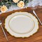 20 TAUPE 10.5" Round Plastic Dinner Plates GOLD Scalloped Rim